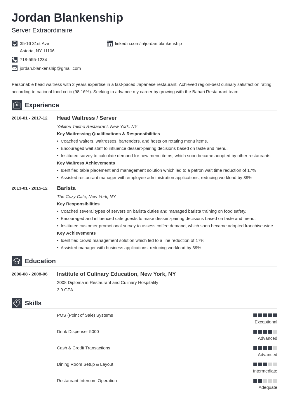 food service resume example template iconic