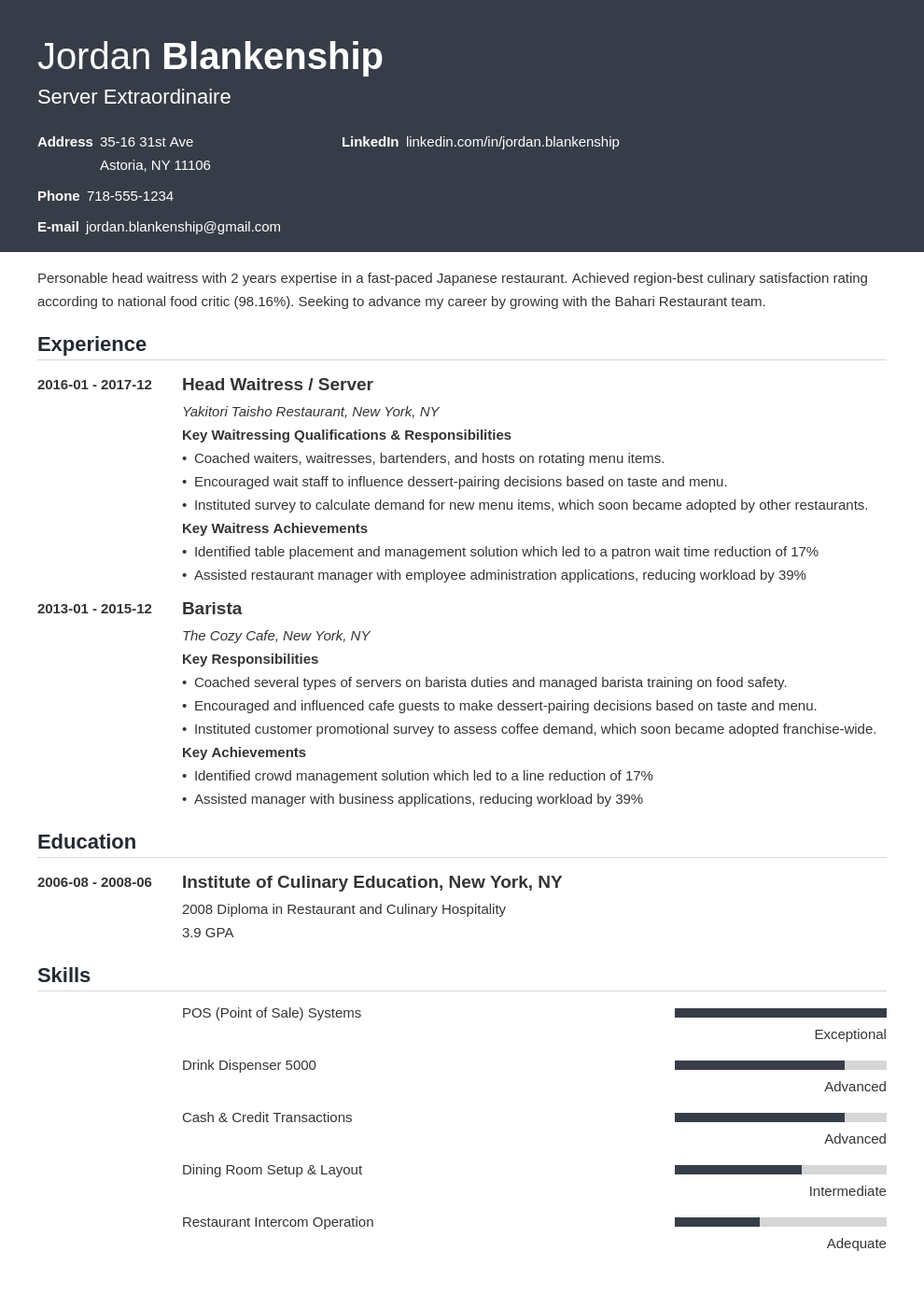 food service resume example template influx