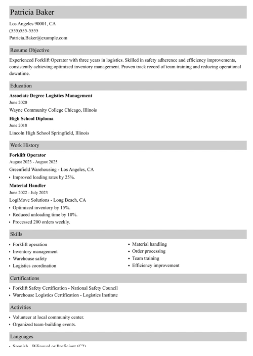 sample resume example