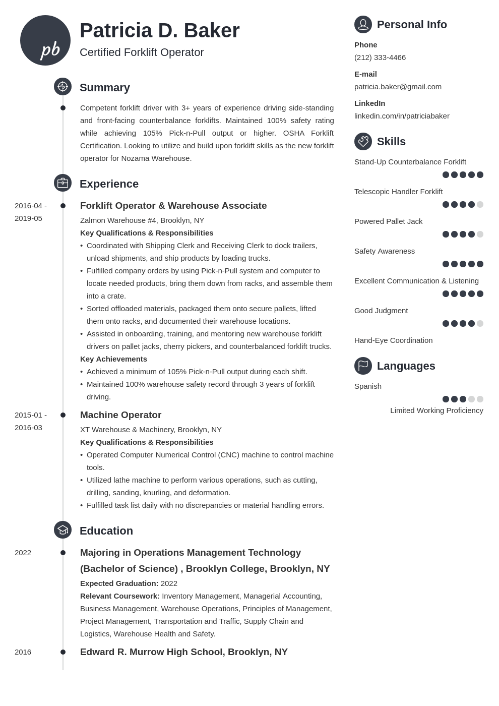 forklift operator resume example template primo