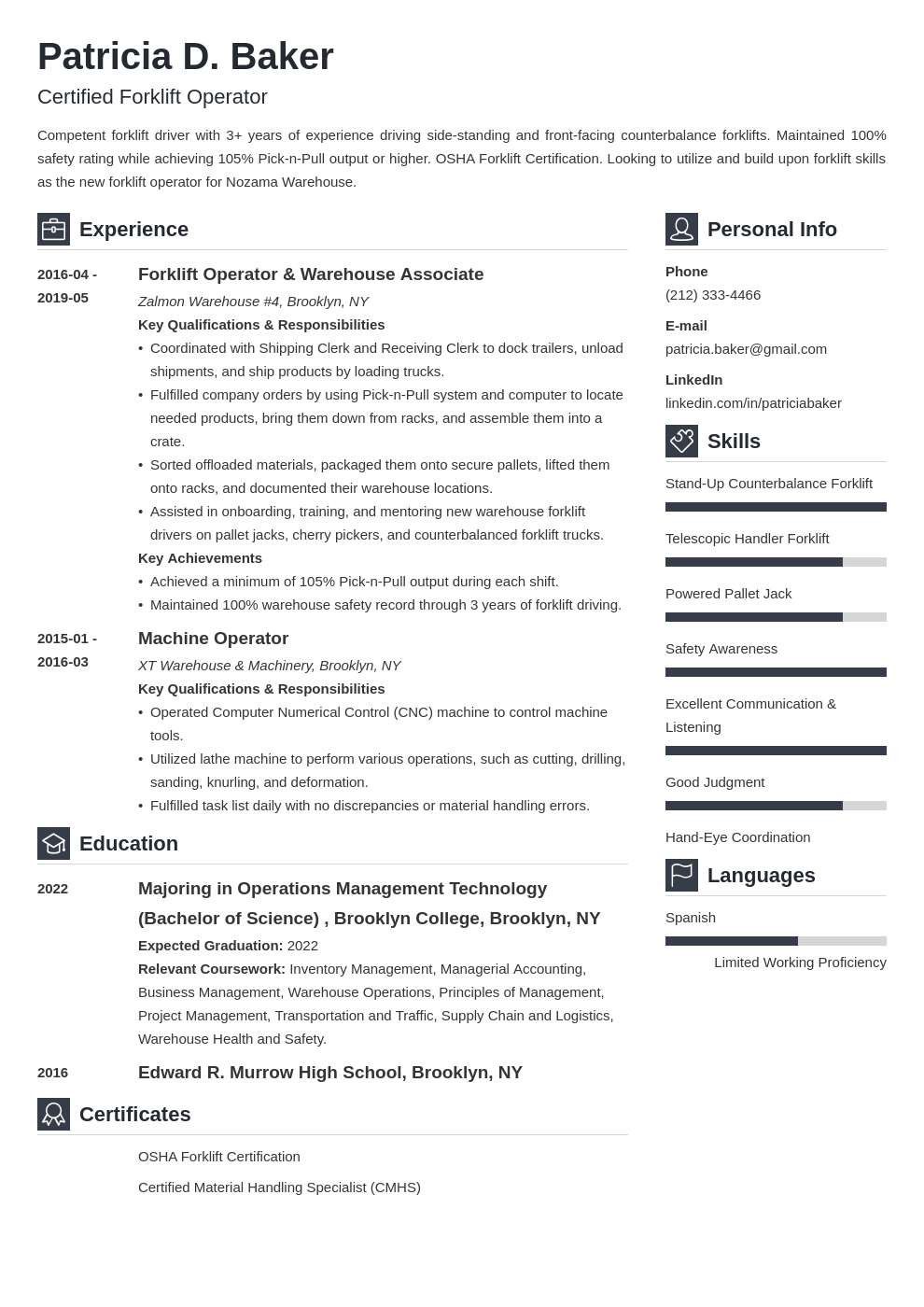 Forklift Operator Resume Sample Job Description Guide