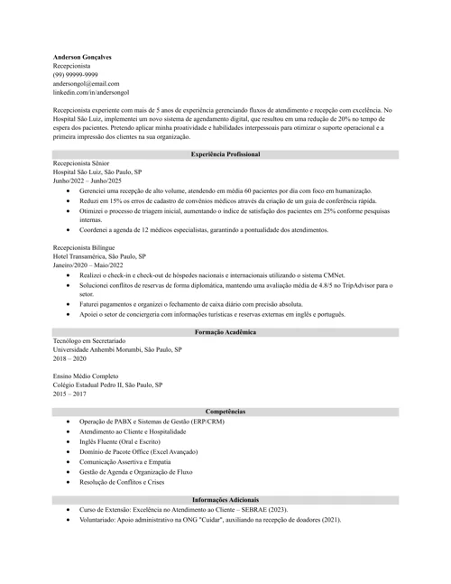 modelo de currículo do gerador da Zety