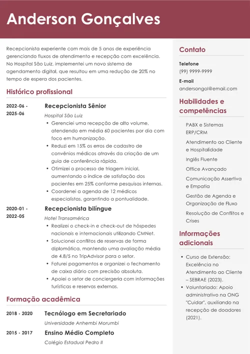 modelo de currículo do gerador da Zety