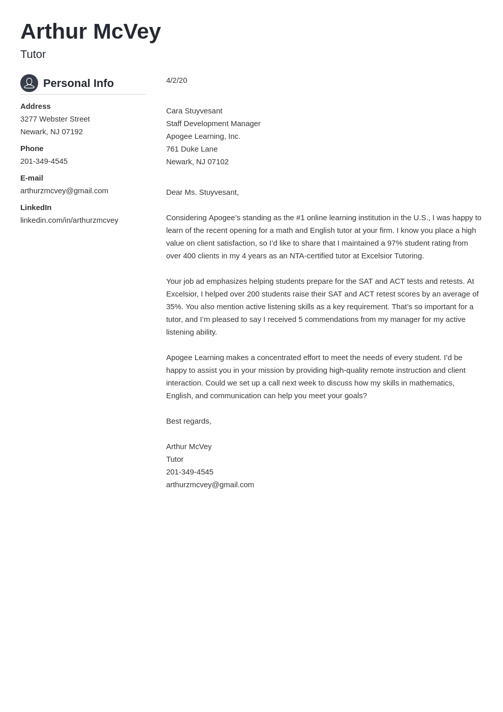 cover letter formatting template