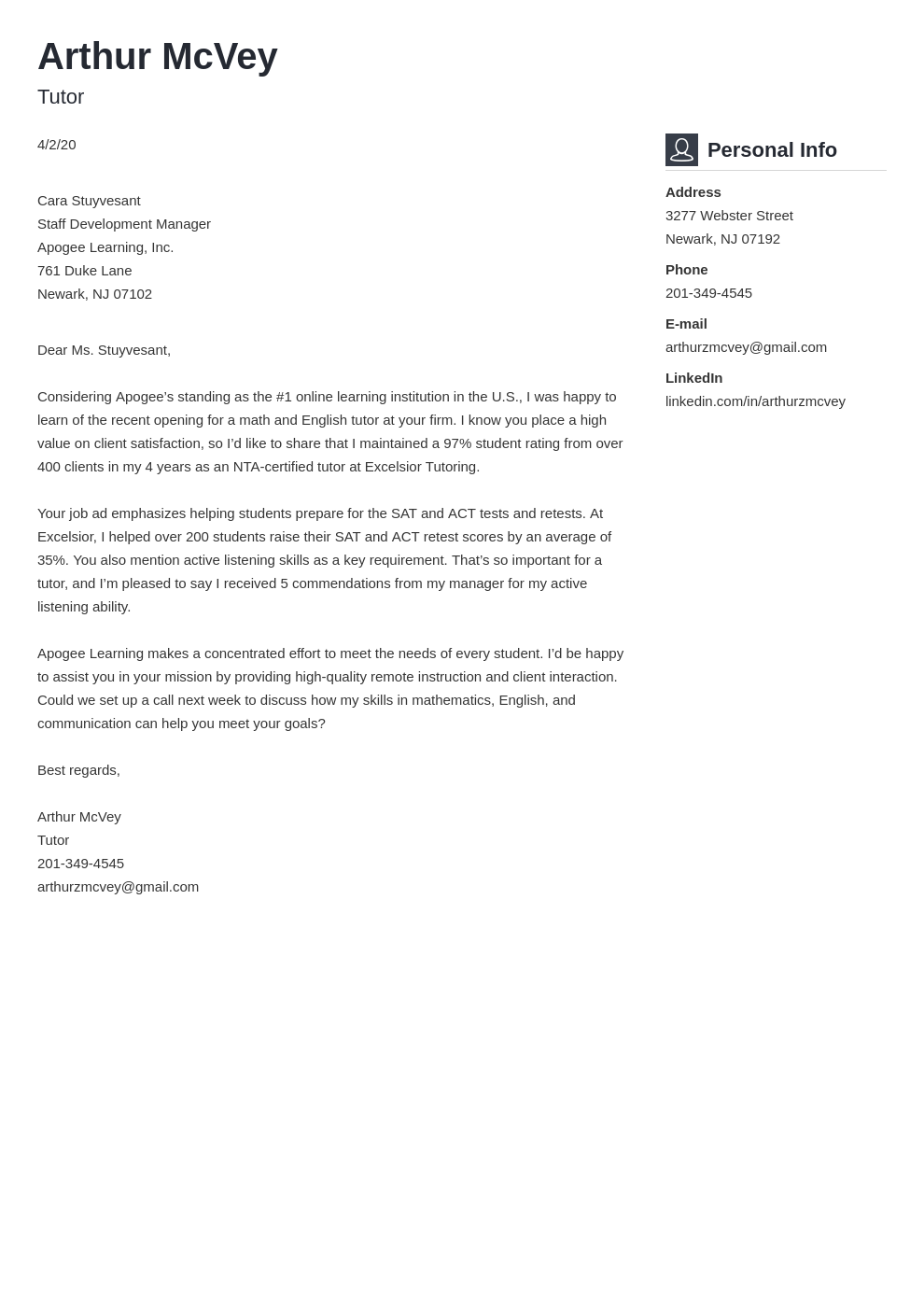 example of formal resume letter
