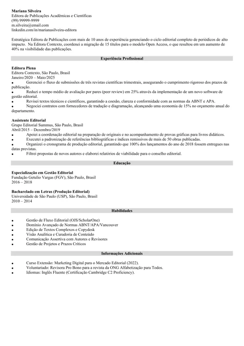 exemplo de CV com frases do currículo online da Zety