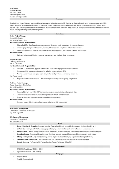 sample resume example