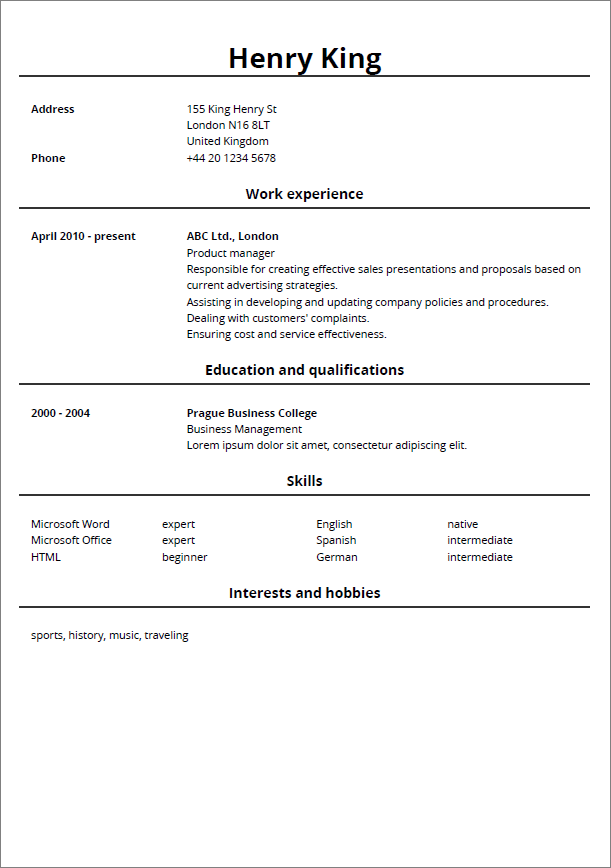 cv maker free online word