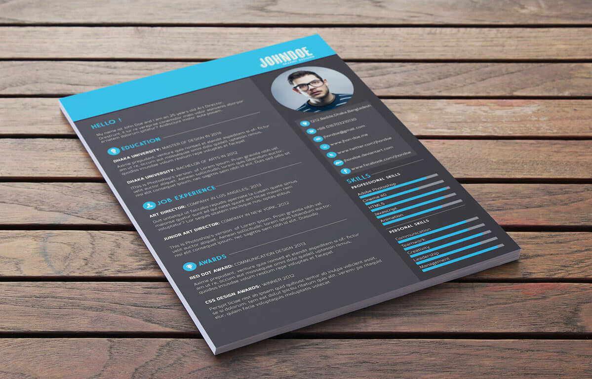 dark free modern resume template with blue elements