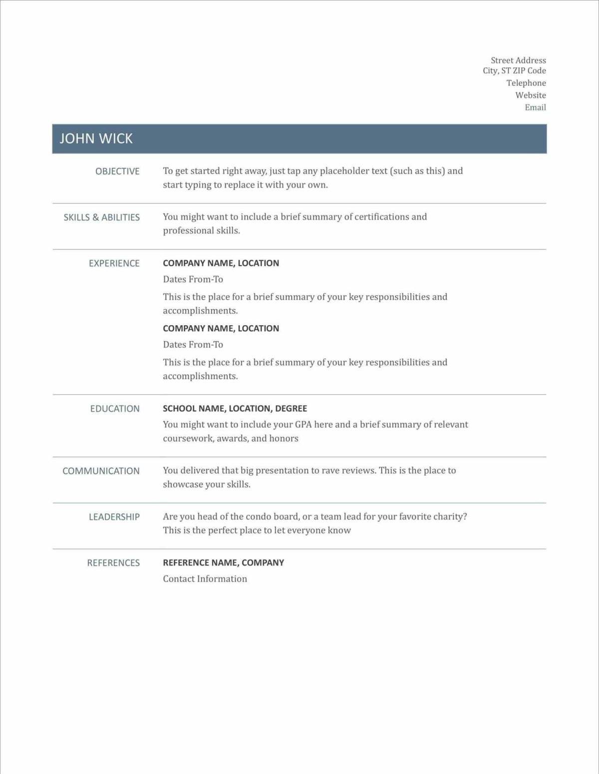 blank simple resume format in word