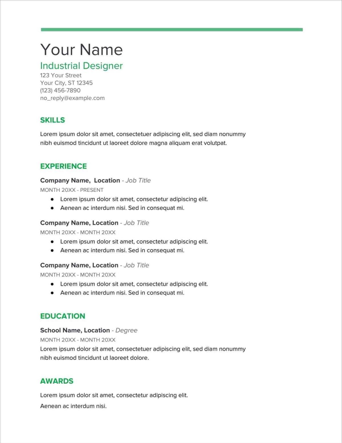 Simple resume template free download