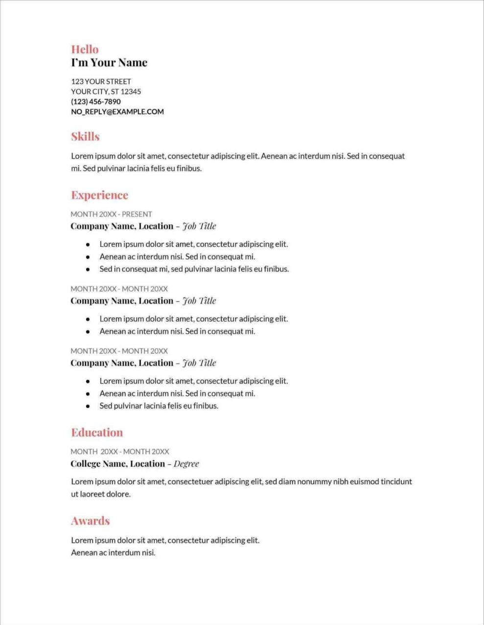 google doc free resume sample