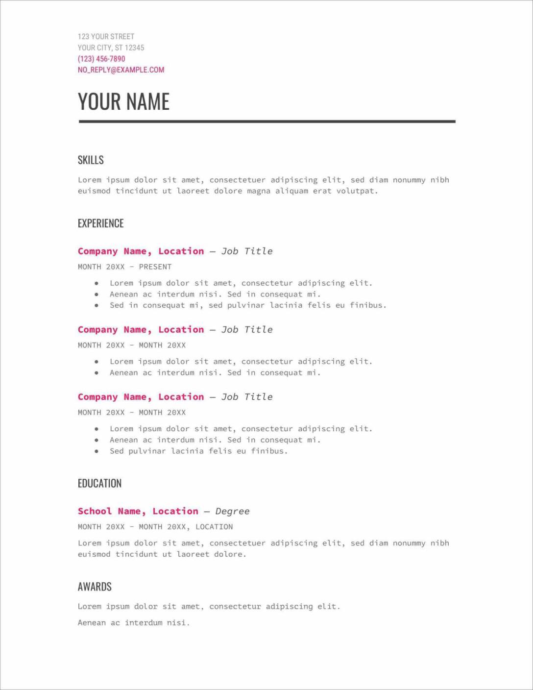 google doc free resume templates