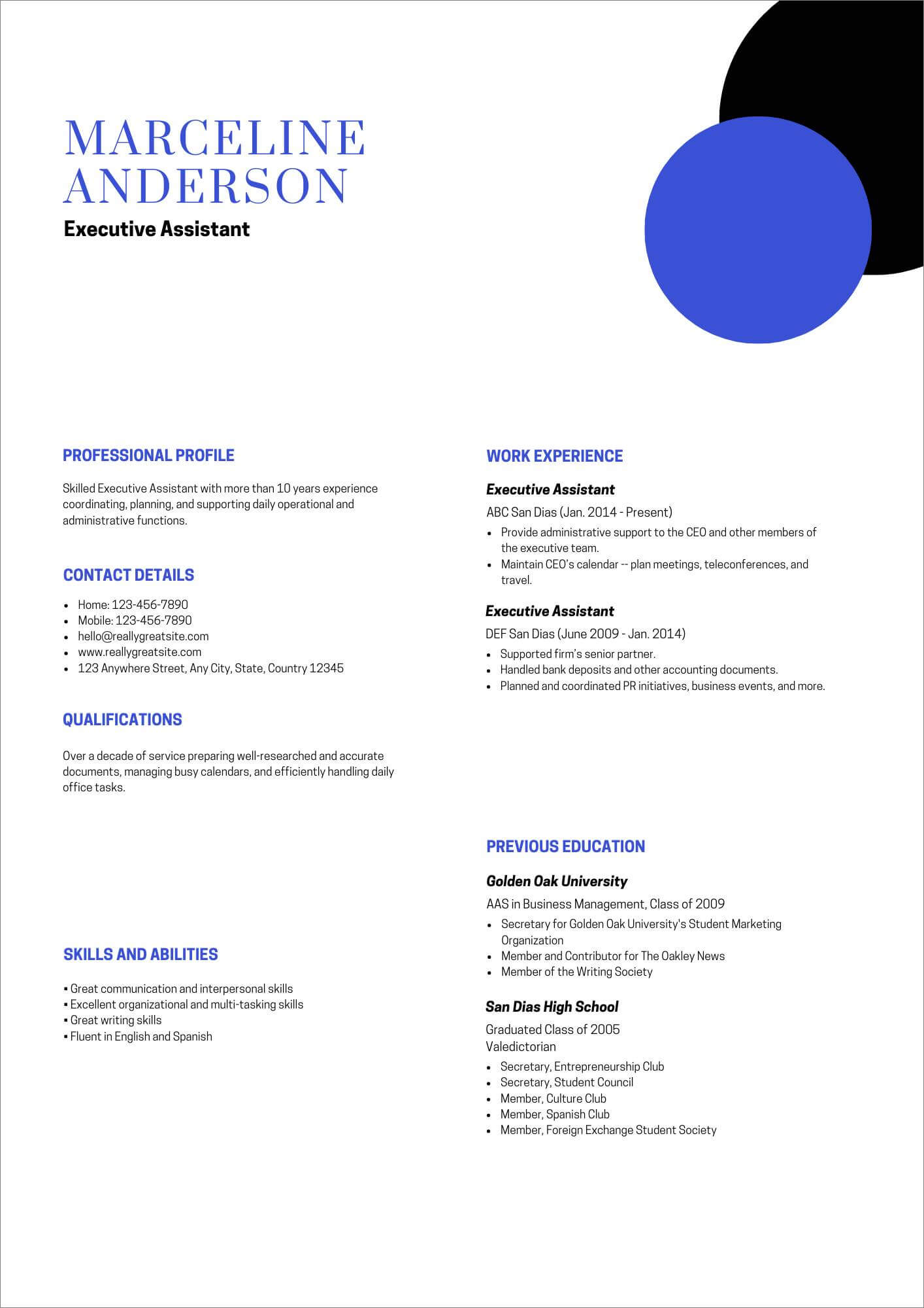 black and blue free resume template