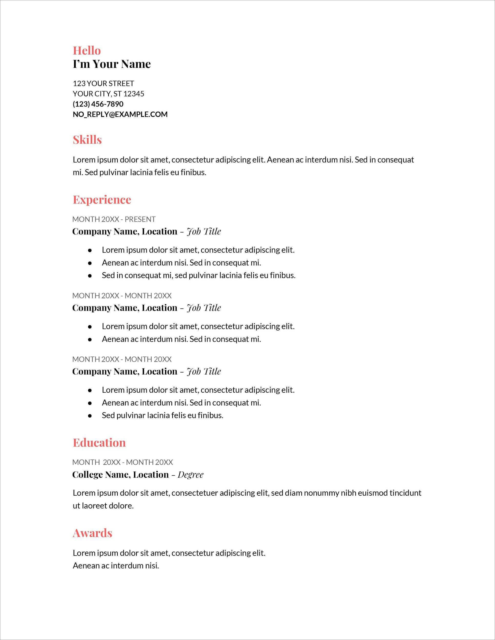 simple free resume templates pdf