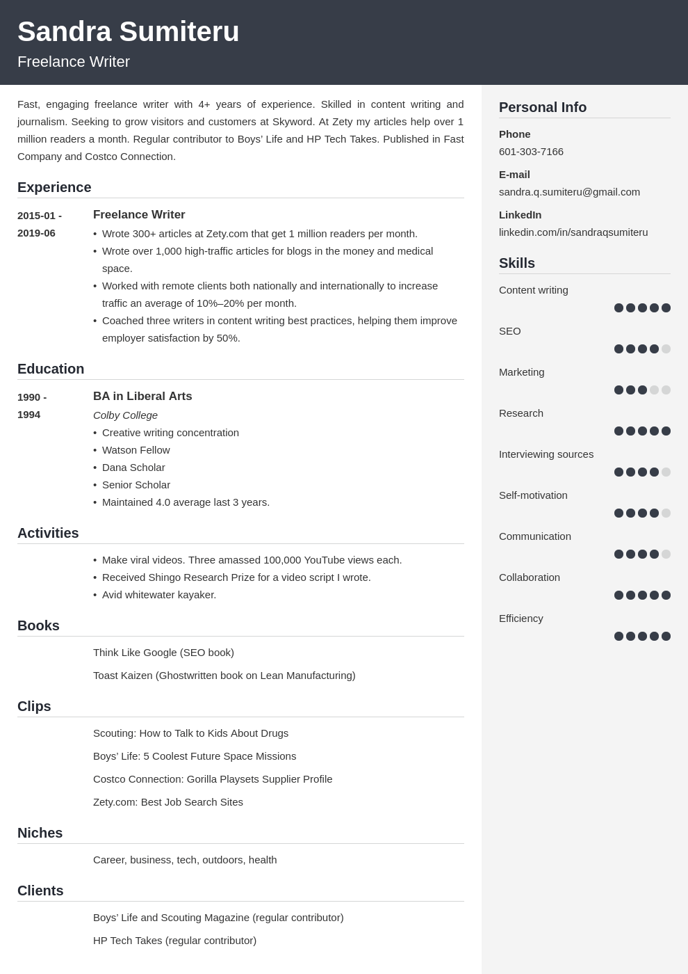 freelance writer resume example template cubic