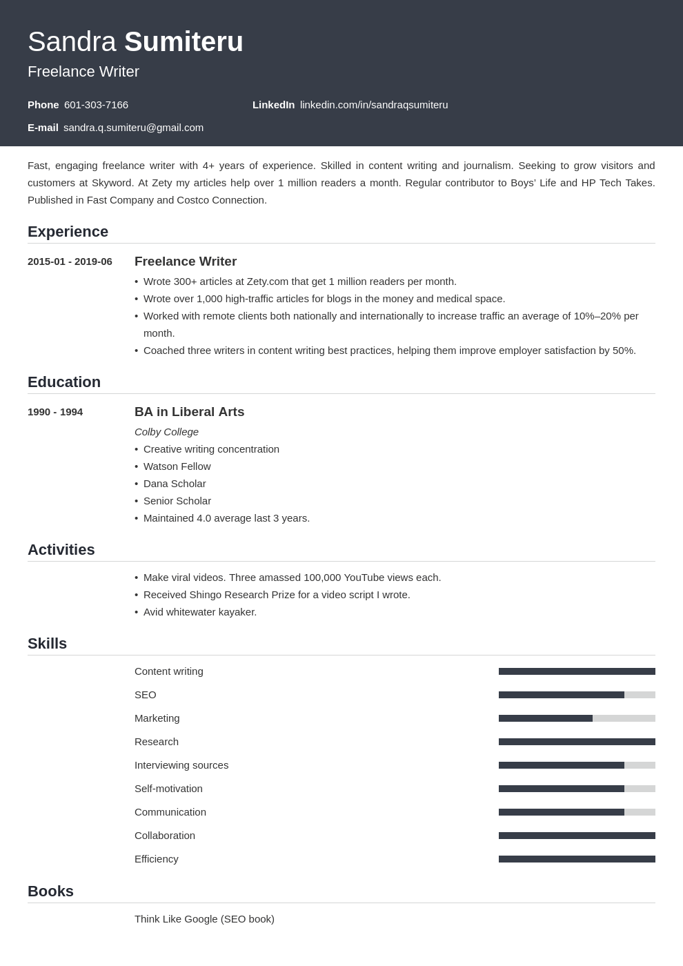 freelance writer resume example template influx