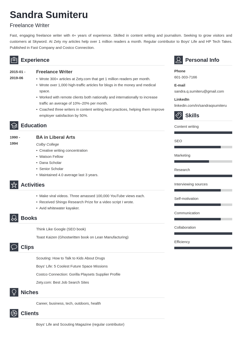 freelance writer resume example template vibes