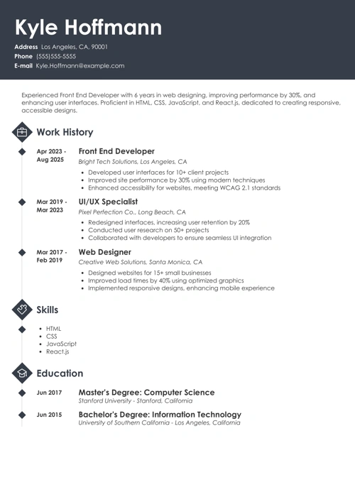 Front end developer resume example