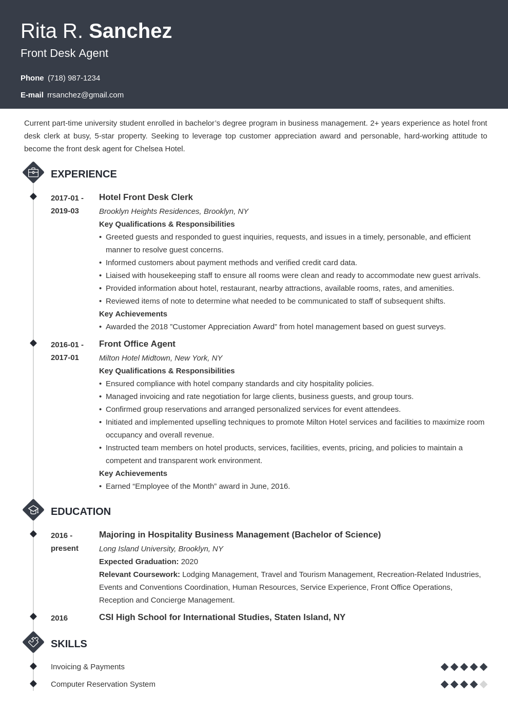 front desk resume example template diamond