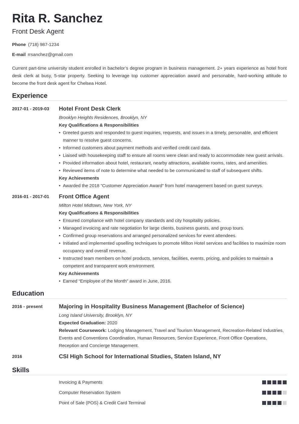 front desk resume example template nanica