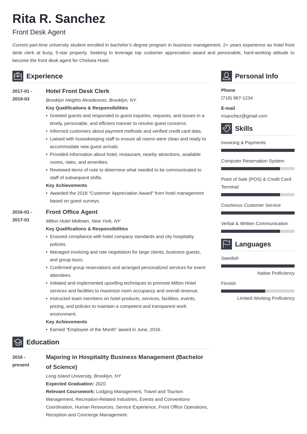 Hotel Front Desk Receptionist Resume Hotel Receptionist Resume Sample 