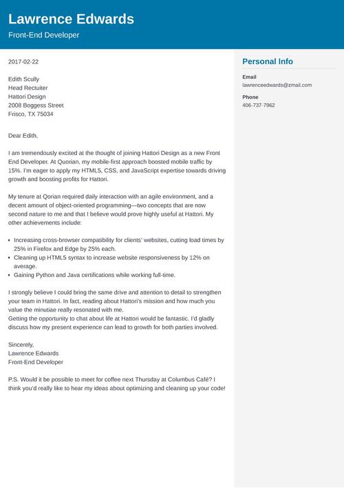 Front End Developer Cover Letter Sample Writing Guide