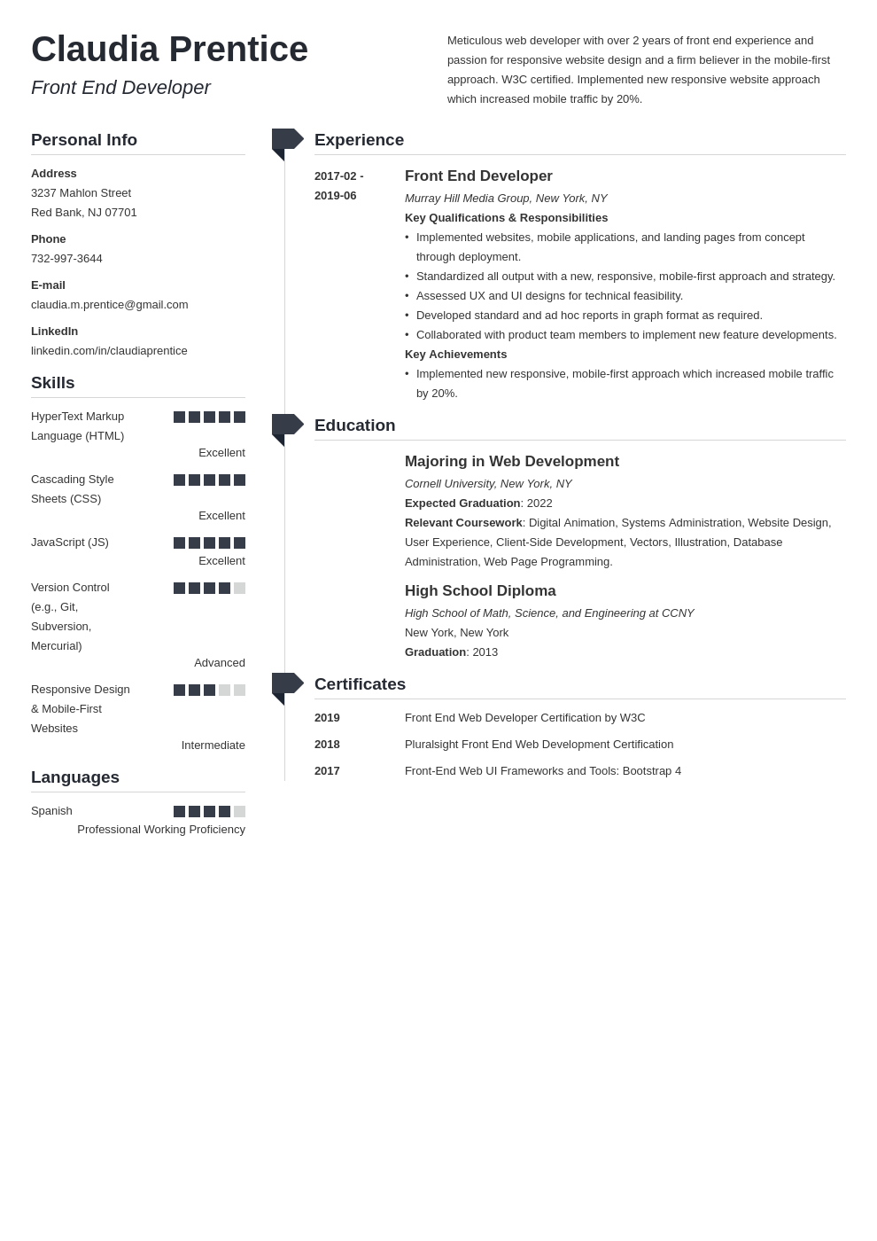 front end developer resume example template muse