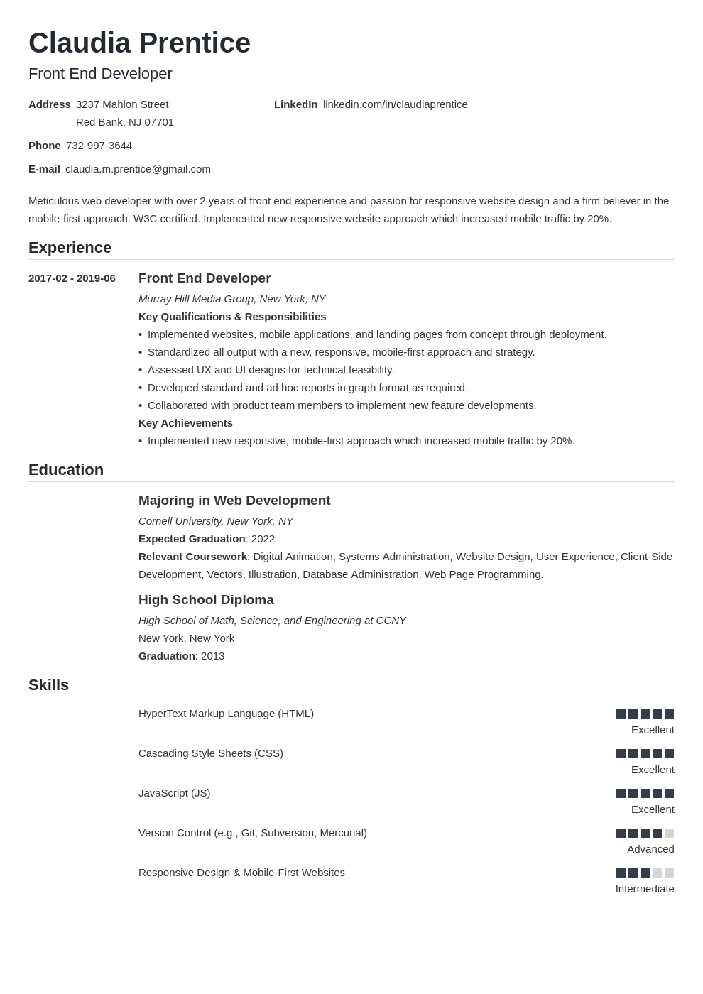 front end developer resume example template nanica