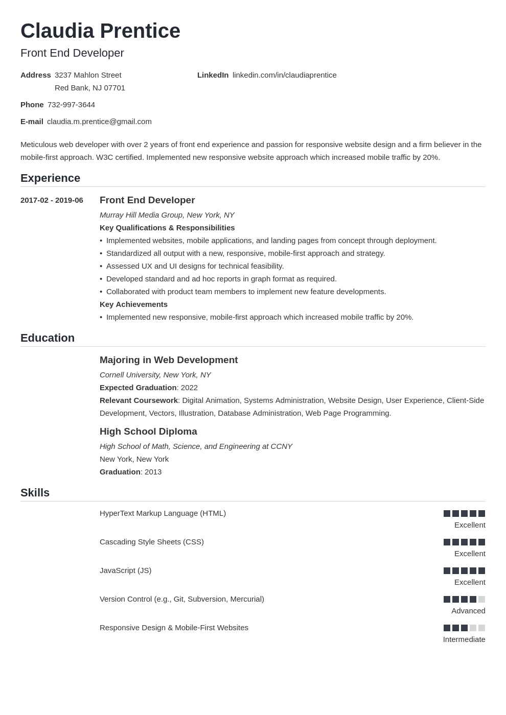 Front End Developer Resume Example Amp Guide 20 Tips