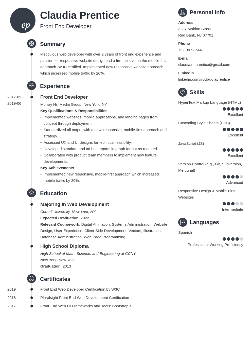 front end developer resume example template primo