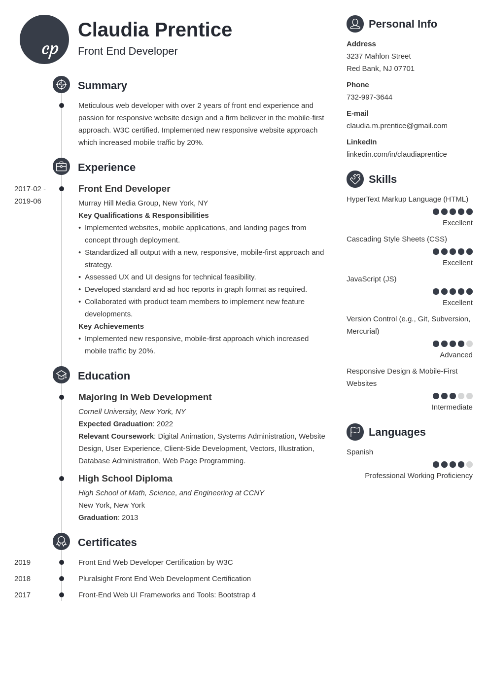 Front End Developer Resume Example Template Primo 