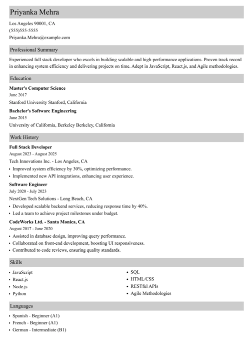 sample resume example