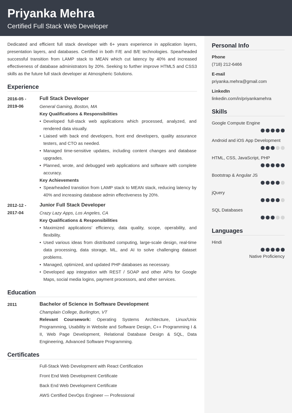 full stack developer resume