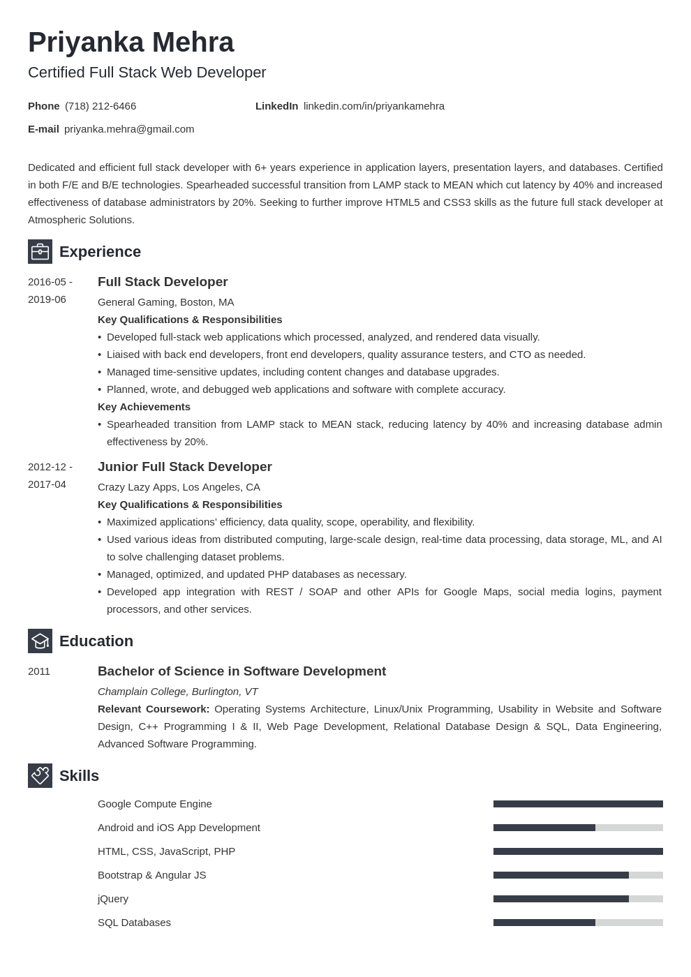 full stack developer resume example template newcast