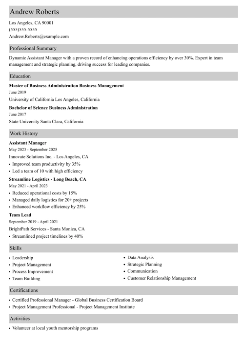 sample resume example