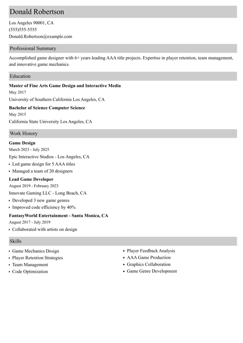 sample resume example