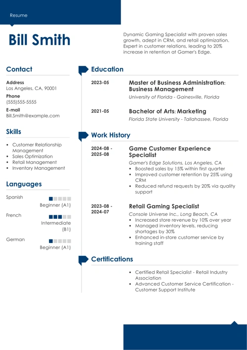 gamestop resume sample