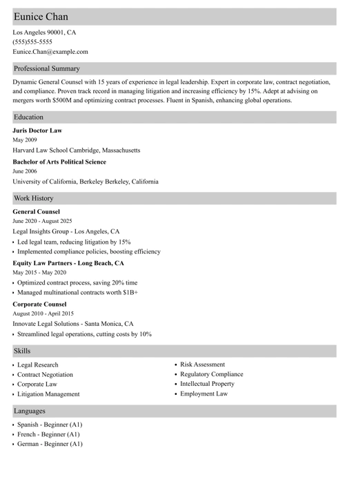 general counsel resume example