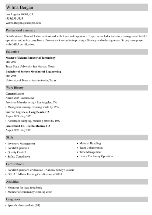 general labor resume templates