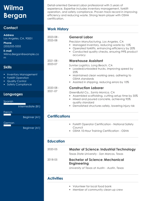 general labor resume templates