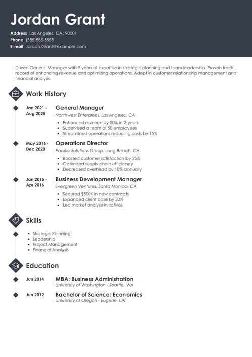 General Manager Resume Sample