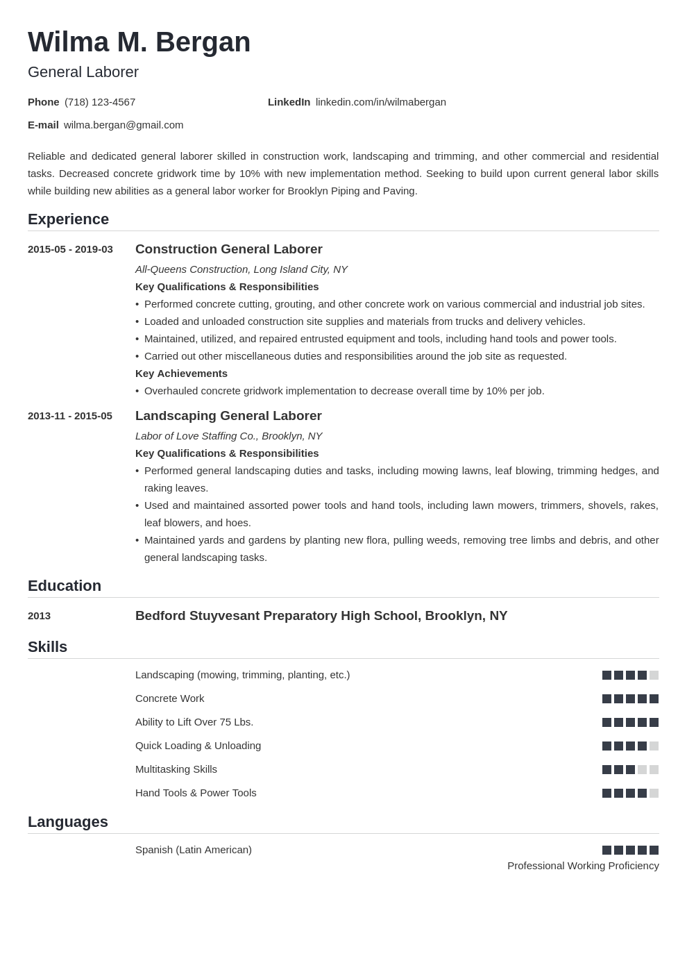 general labor resume example template nanica