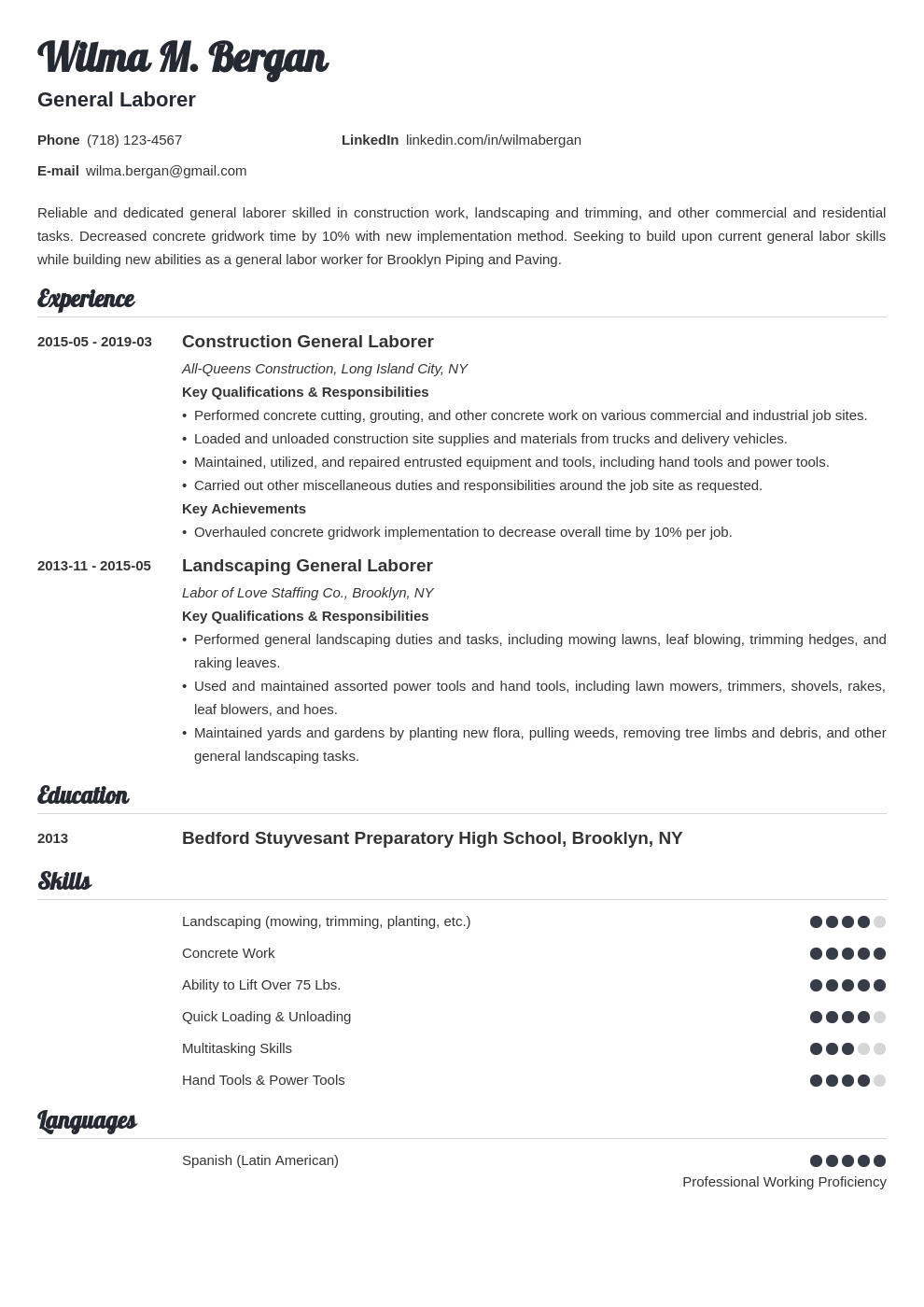 General Laborer Resume Sample With Job Description