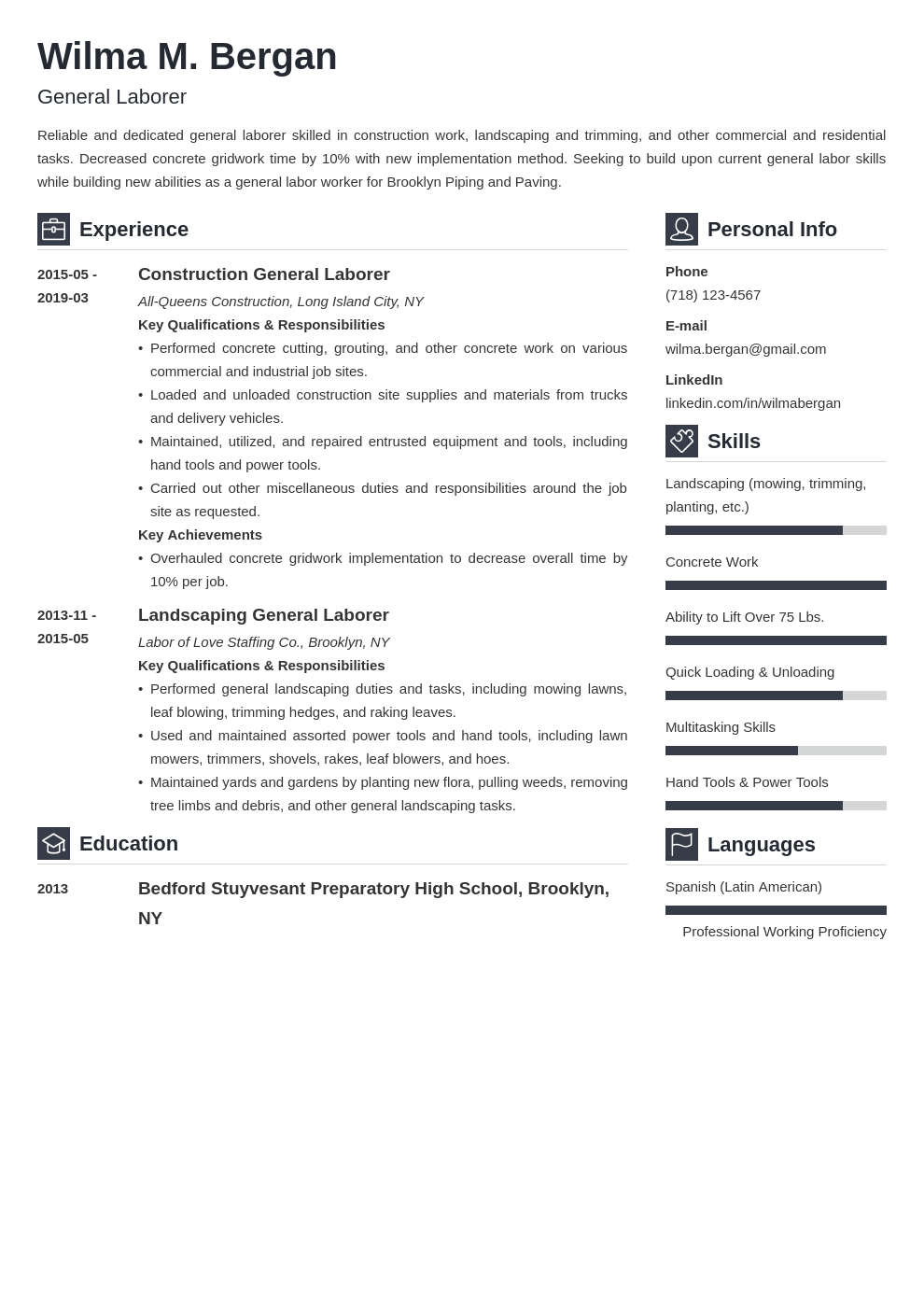 general labor resume example template vibes