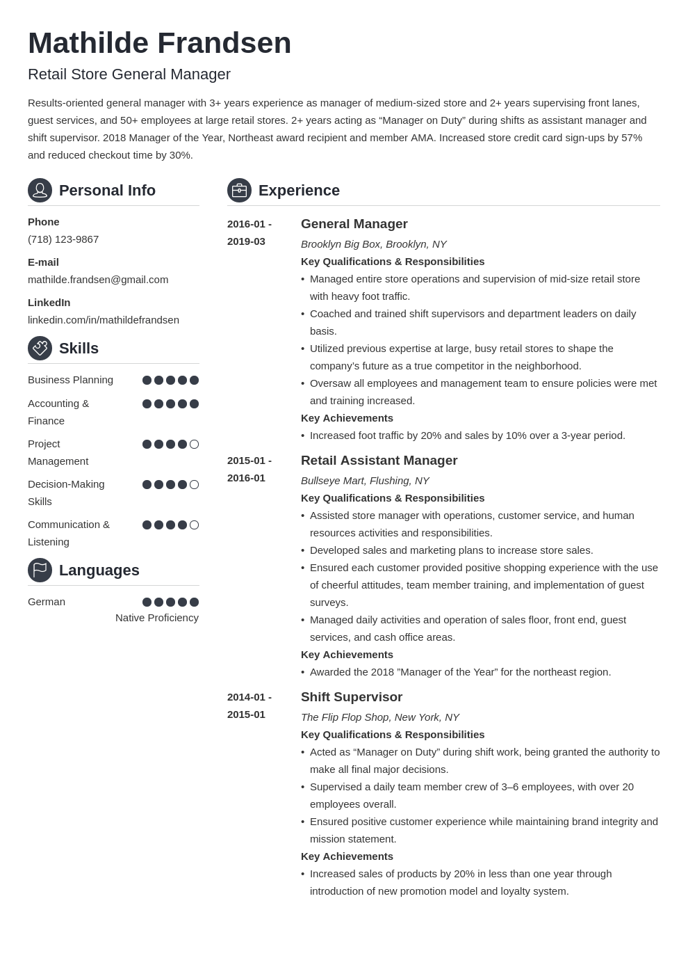 General Manager Sample Resume