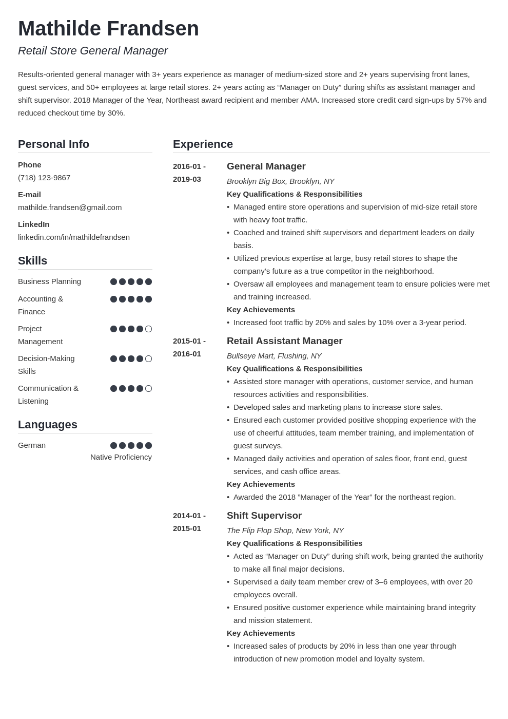 general manager resume example template simple