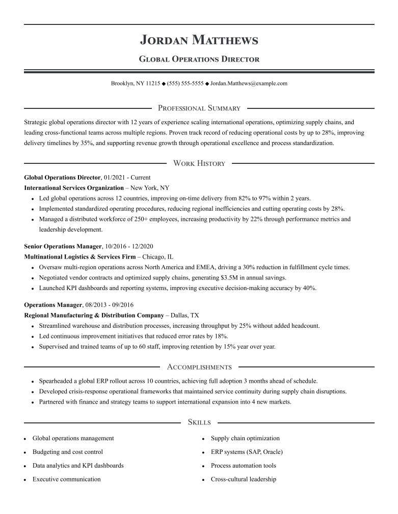 Global Director Resume Example