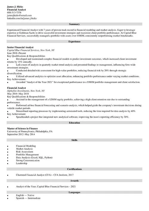 goldman sachs resume template