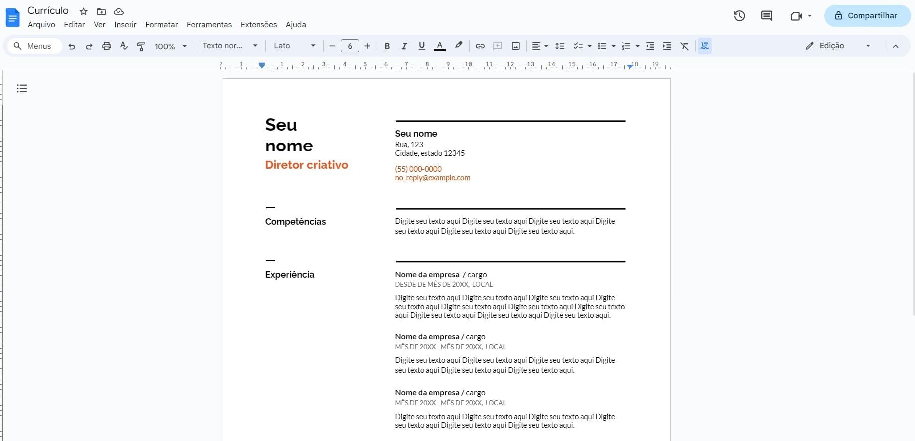 Fazer Google Docs currículo
